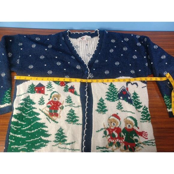 Vintage Nutcracker Cardigan Christmas Bear Holiday Skiing Snowing Festive Fun - Picture 6 of 9